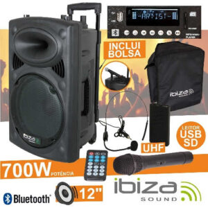 Pack PA - LED / FM / USB / SD / BLUETOOTH - 15 / 38cm 1000W - Ibiza Sound  PKG15A-SET