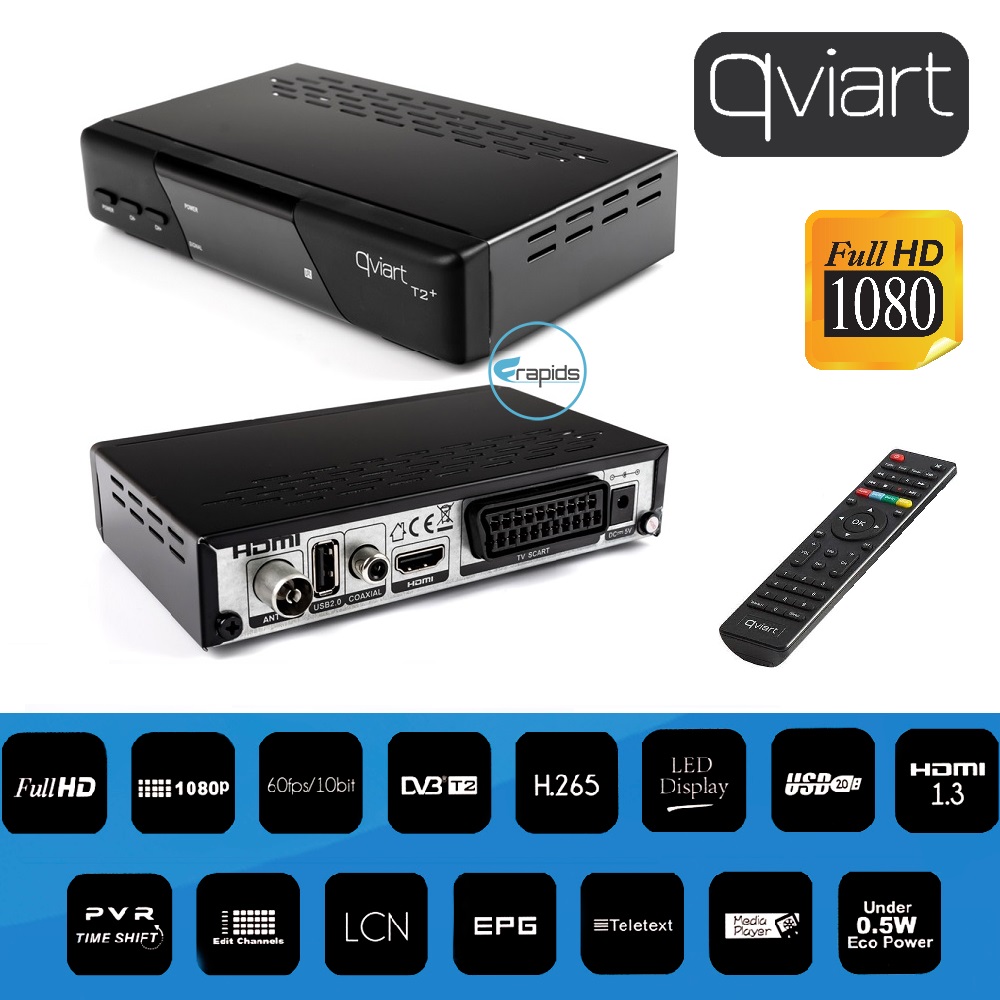 Receptor TDT DVB-T2 HD – Qviart T2+ H265 HEVC Premium – FRAPIDS –  Especialistas em Eletrónica