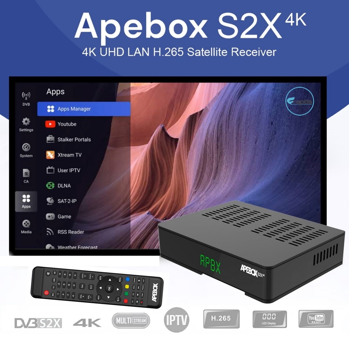 Receptor Satélite 4K + IPTV Xtream Stalker APEBOX S2X-4K Apebox_s2x4k_1